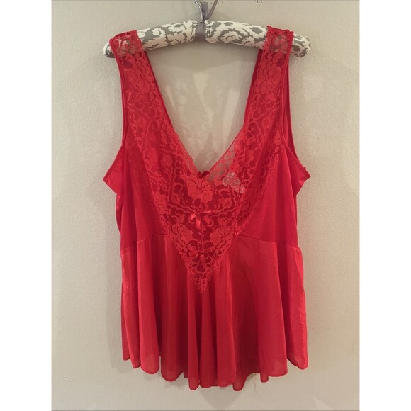 Soft Moment Other - Vintage 90s Soft Moments NY Lace Front Bows Red Sexy Lingerie Top Only 2X USA